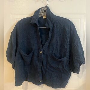 Dark Blue Button-Up Jacket from carlyjean Los angeles